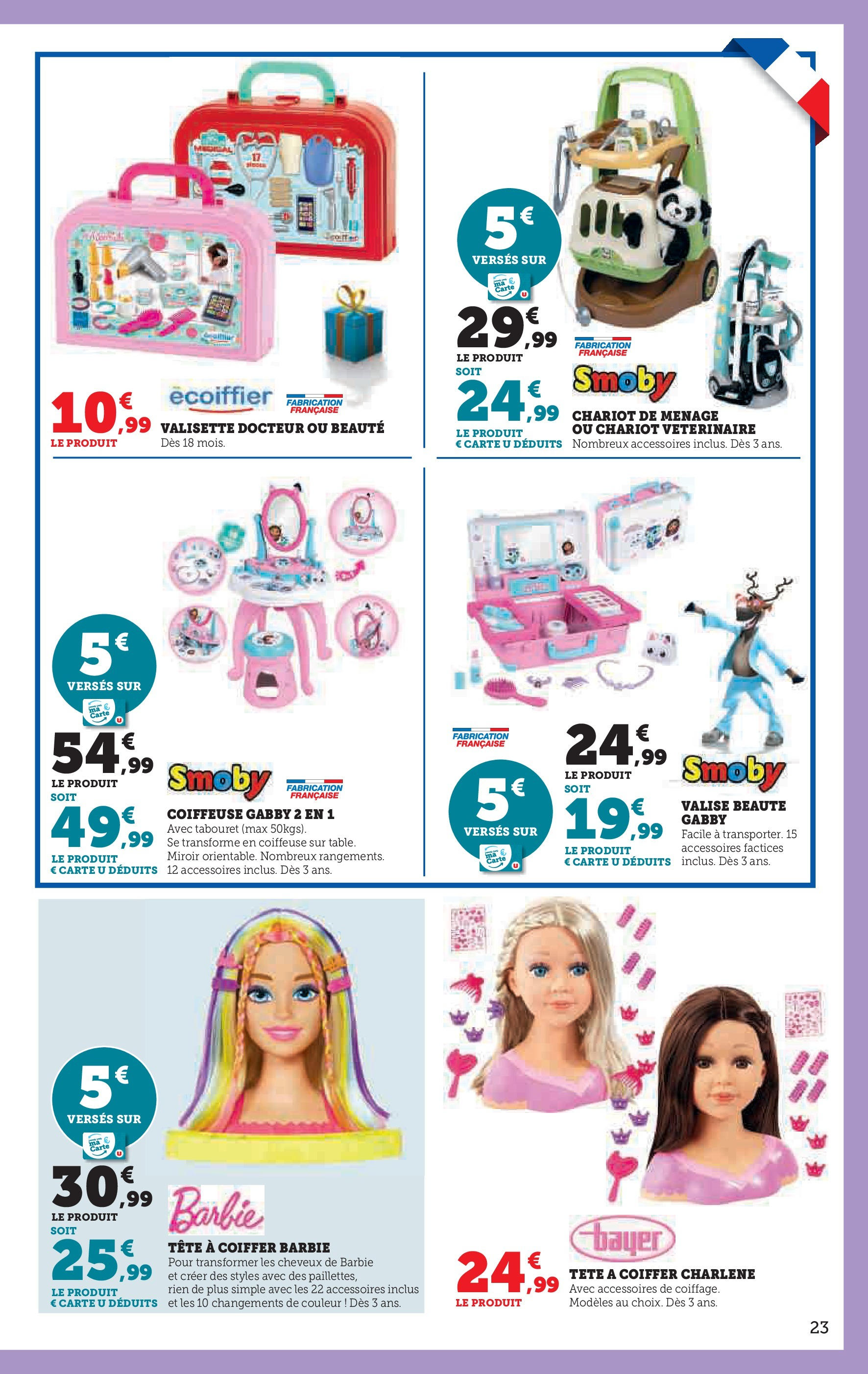 Super U Jouets  à partir du 22/10/2024 - promo en ligne | Page: 23 | Produits: Tête à coiffer, Miroir, Valise