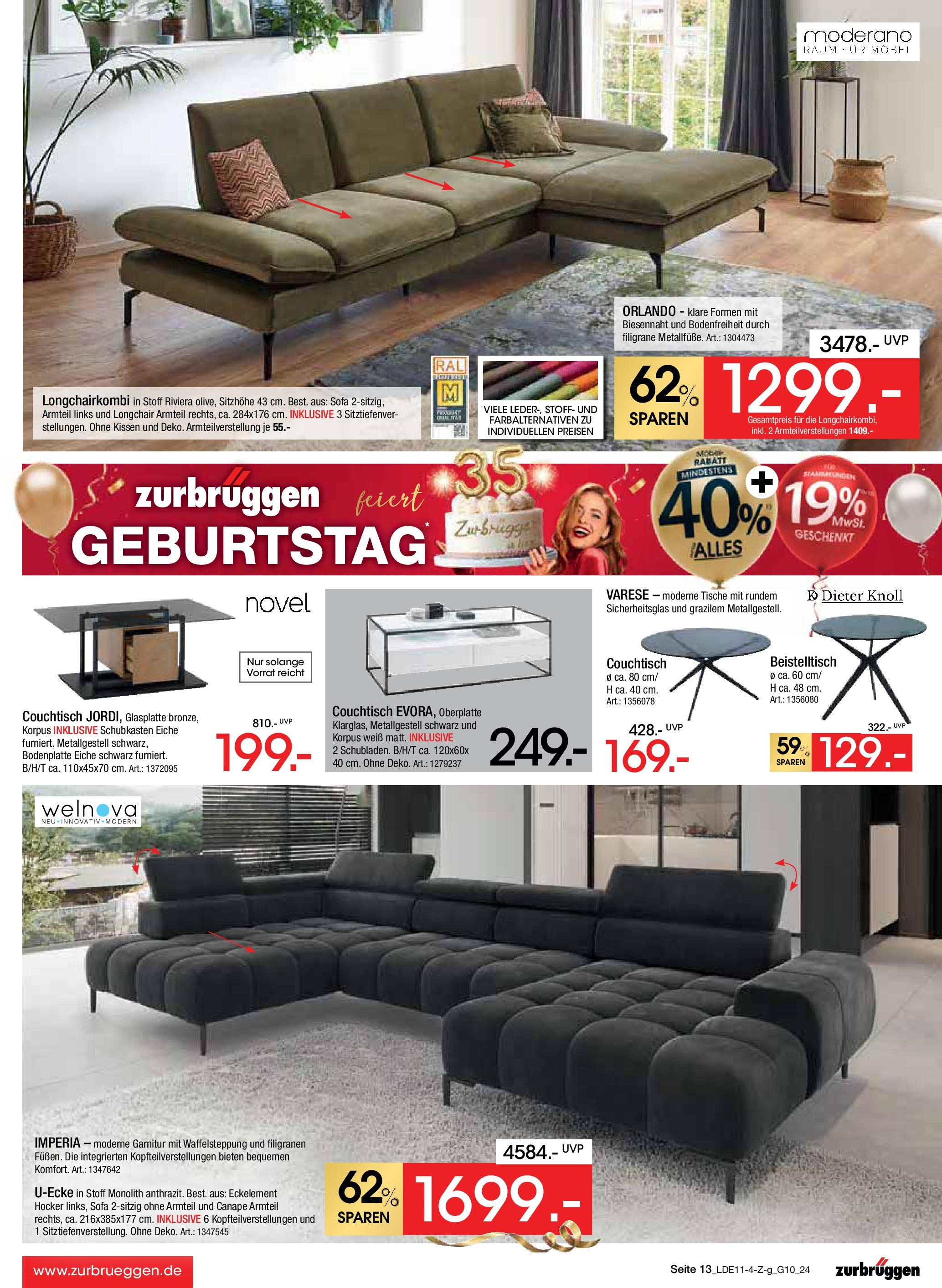 Zurbrüggen Geburtstagsangebote No.7 (ab 09.11.2024) zum Blättern | Seite: 13 | Produkte: Beistelltisch, Kissen, Sofa, Couchtisch