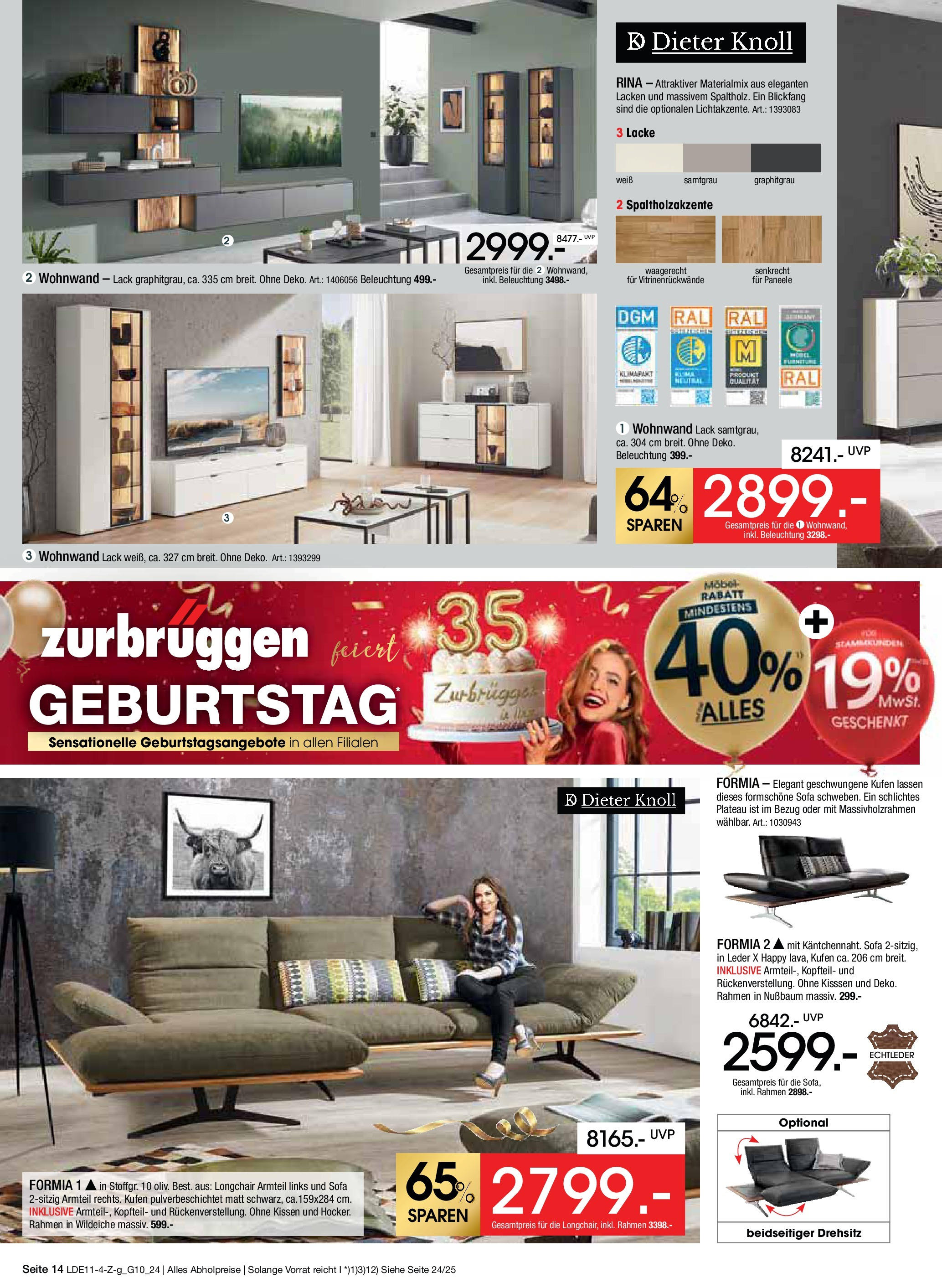 Zurbrüggen Geburtstagsangebote No.7 (ab 09.11.2024) zum Blättern | Seite: 14 | Produkte: Wohnwand, Kissen, Sofa