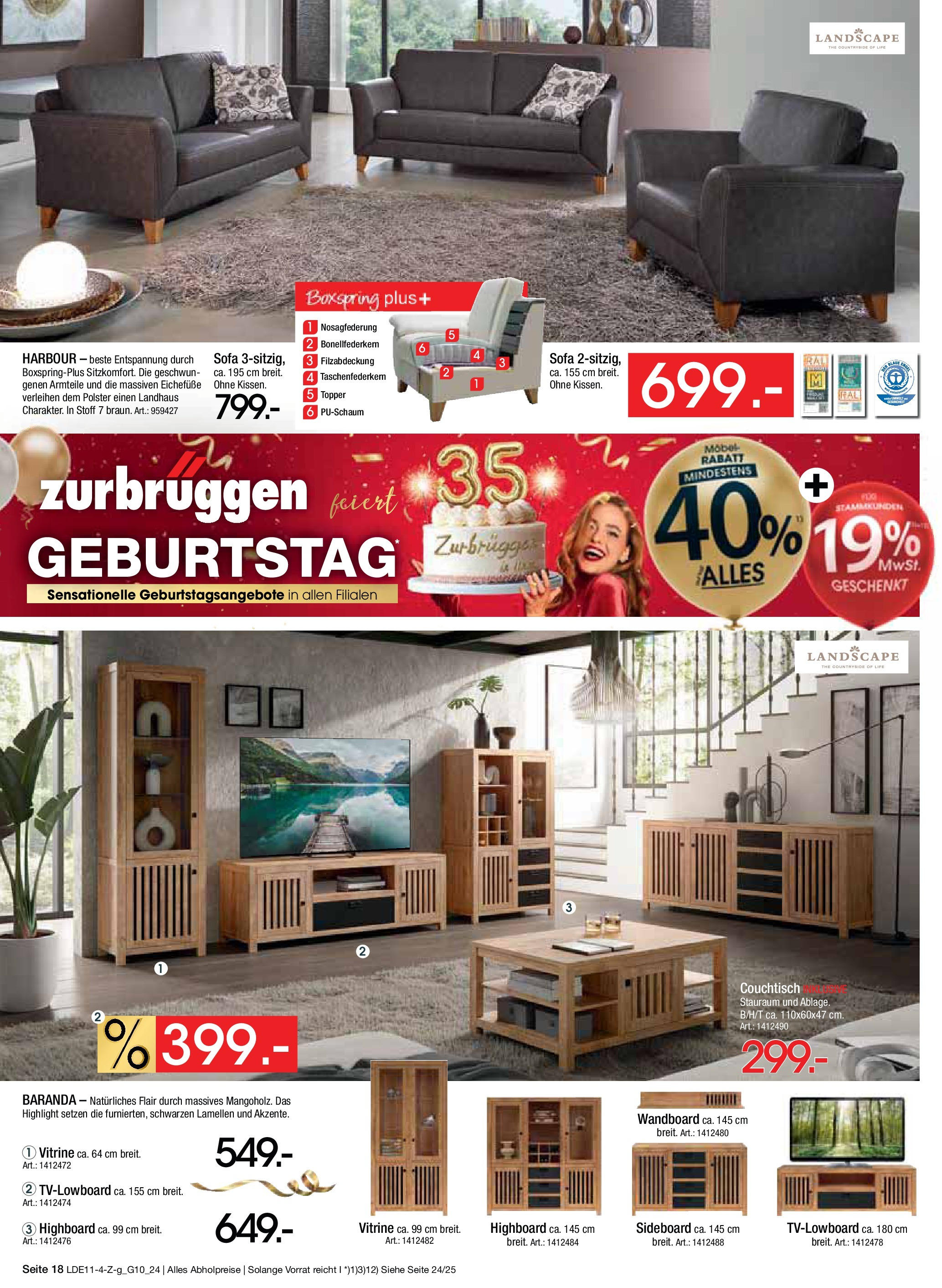 Zurbrüggen Geburtstagsangebote No.7 (ab 09.11.2024) zum Blättern | Seite: 18 | Produkte: Sideboard, Wandboard, Couchtisch, Topper