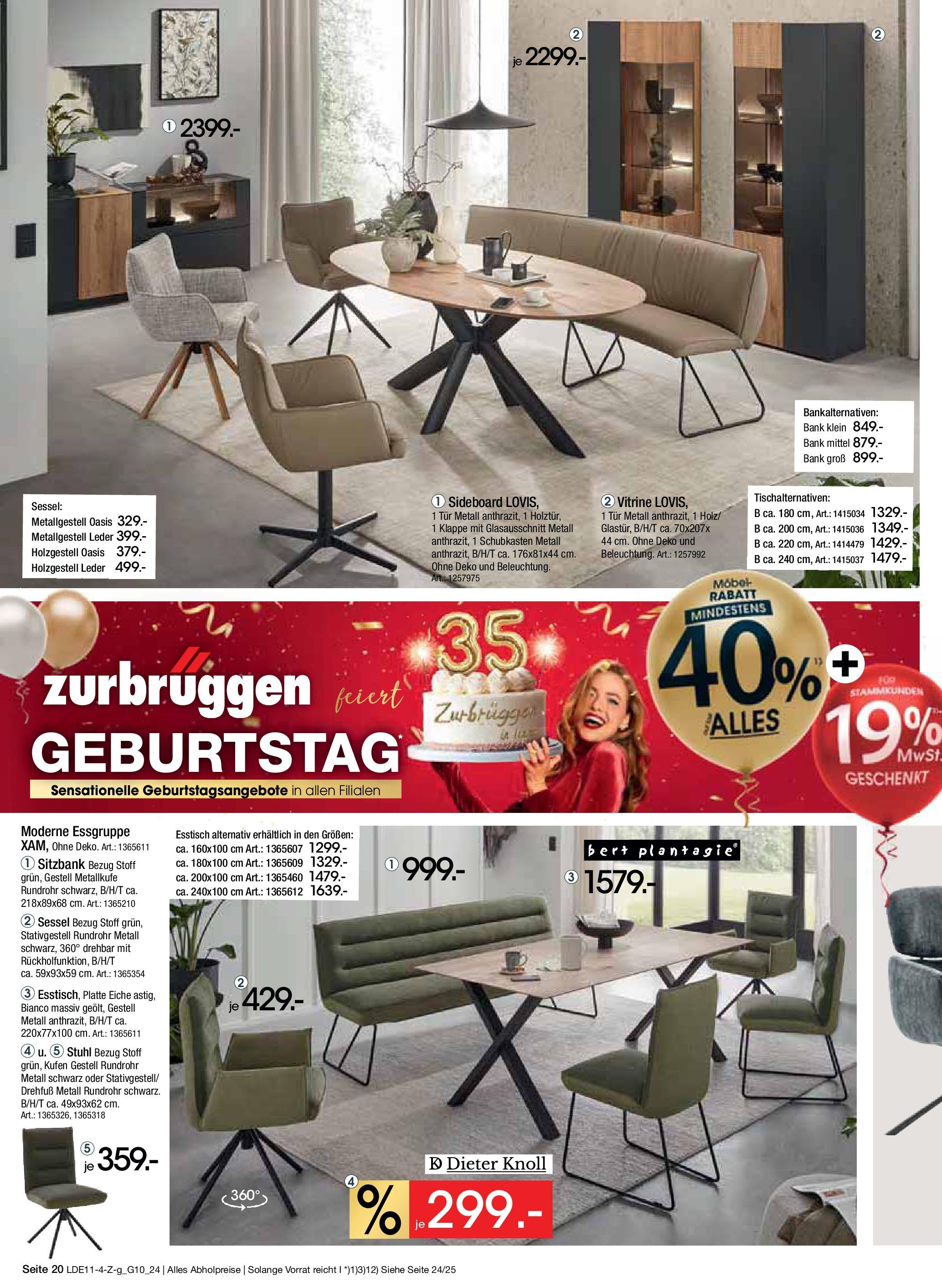 Zurbrüggen Geburtstagsangebote No.7 (ab 09.11.2024) zum Blättern | Seite: 20 | Produkte: Sideboard, Esstisch, Sessel, Tür