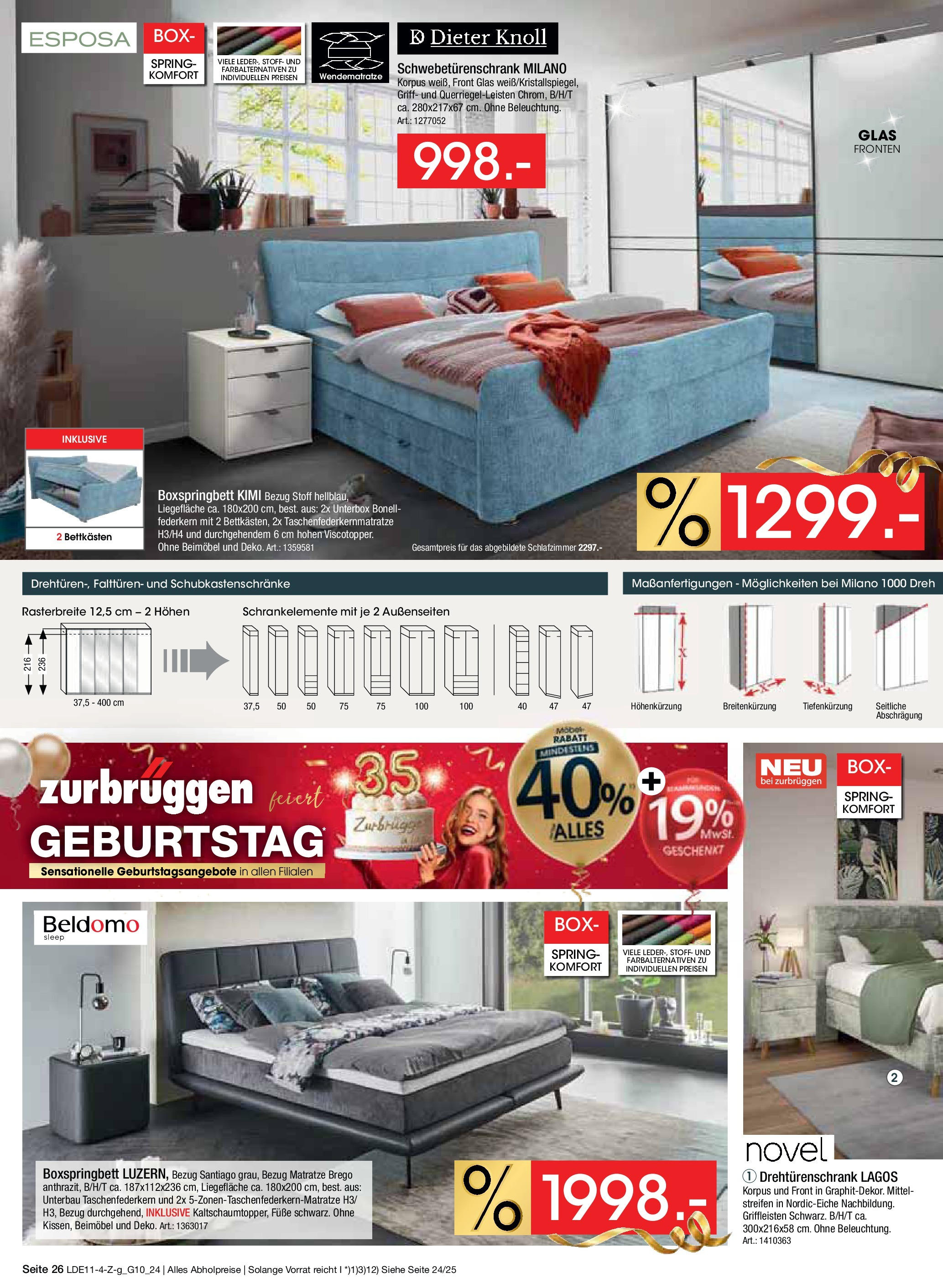 Zurbrüggen Geburtstagsangebote No.7 (ab 09.11.2024) zum Blättern | Seite: 28 | Produkte: Matratze, Schwebetürenschrank, Boxspringbett, Box