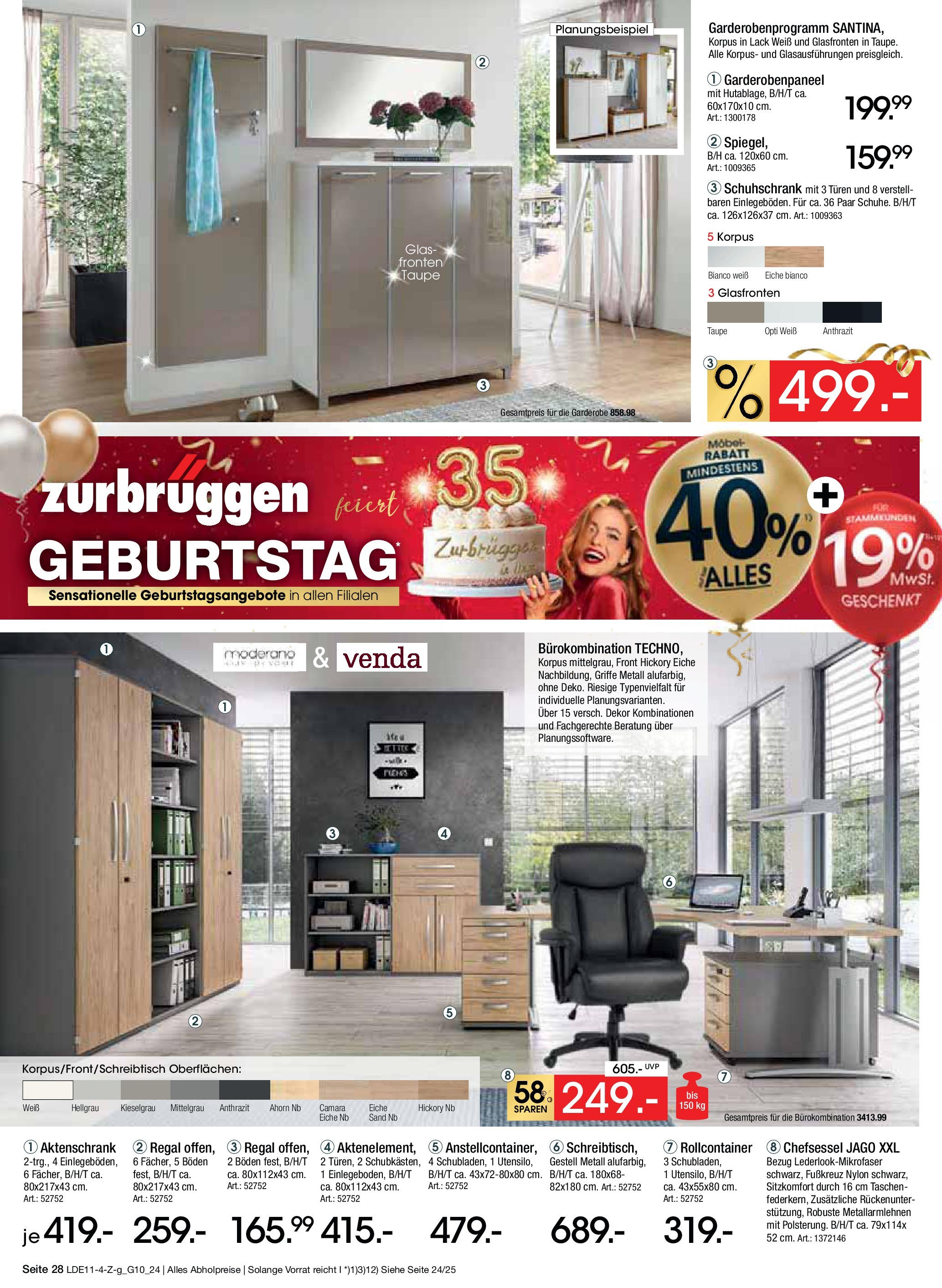 Zurbrüggen Geburtstagsangebote No.7 (ab 09.11.2024) zum Blättern | Seite: 36 | Produkte: Regal, Chefsessel, Rollcontainer