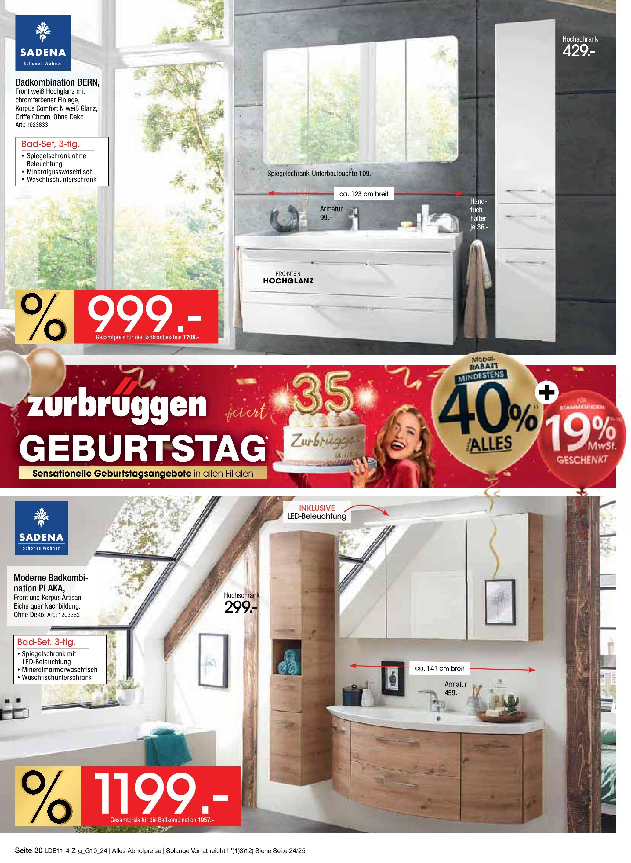 Zurbrüggen Geburtstagsangebote No.7 (ab 09.11.2024) zum Blättern | Seite: 50 | Produkte: Armatur, Spiegelschrank, Hochschrank