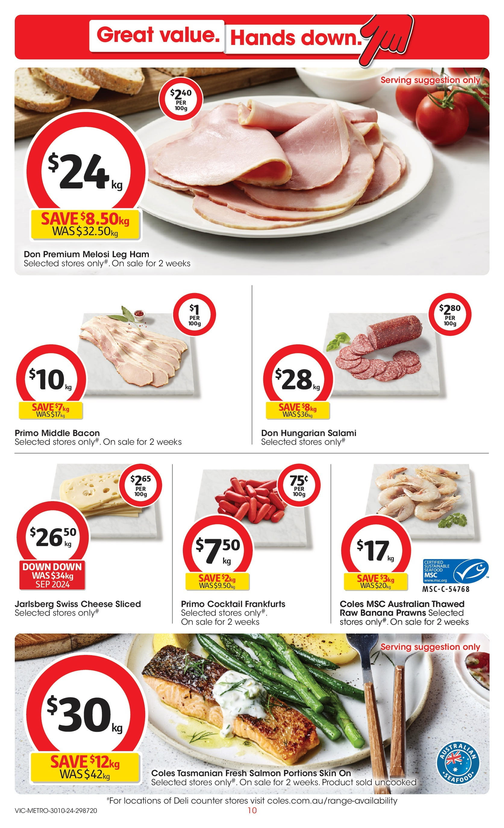 ﻿﻿Coles catalogue valid from 30/10/2024 > Online Australia | Page: 10 | Products: Bacon, Salami, Salmon, Seafood