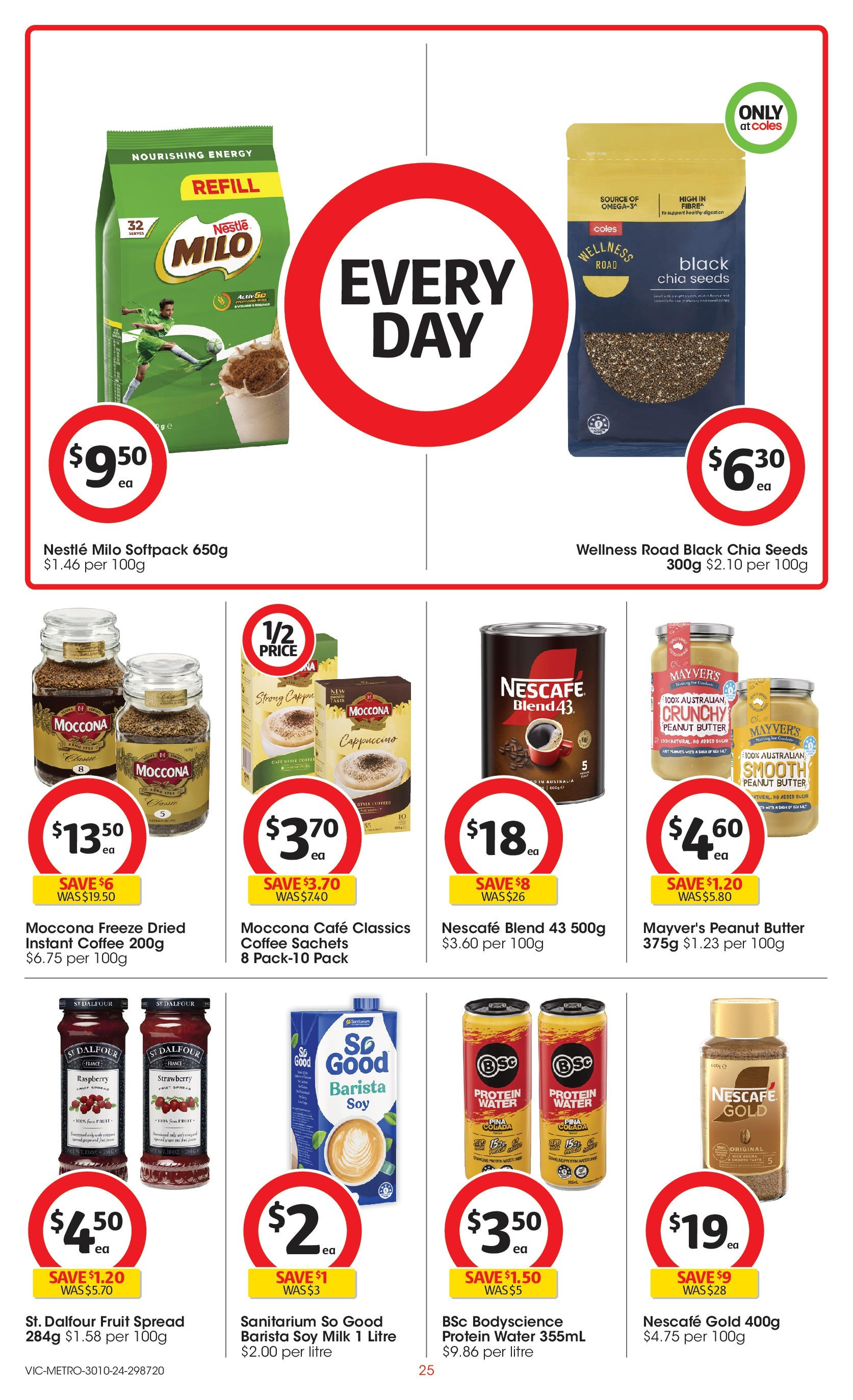 ﻿﻿Coles catalogue valid from 30/10/2024 > Online Australia | Page: 25 | Products: Milk, Butter, Water, Nescafe