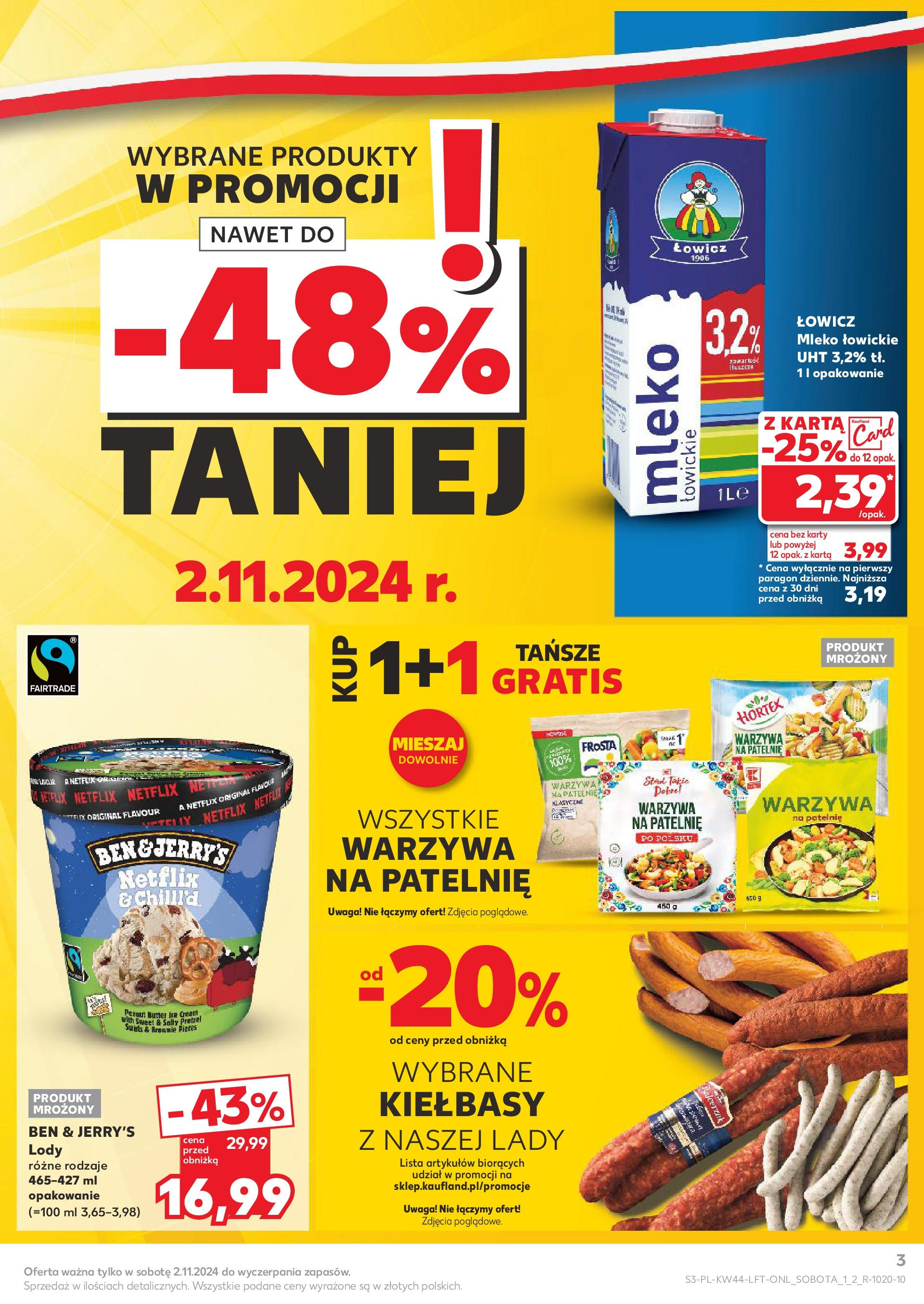 Kaufland gazetka od 30.10.2024 - od jutra PDF | Strona: 3 | Produkty: Karta, Mleko, Brownie, Mleko łowickie