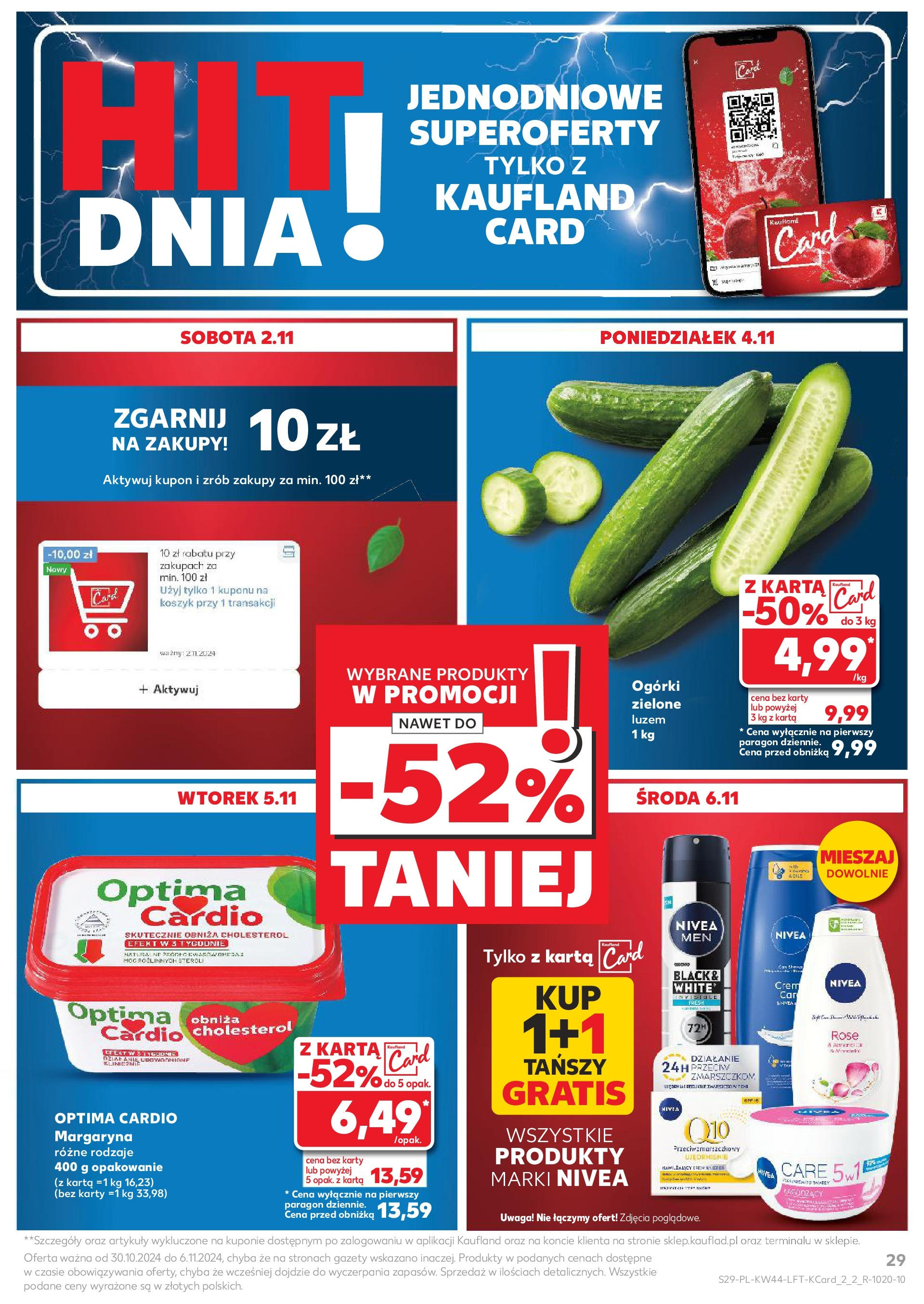 Kaufland gazetka od 30.10.2024 - od jutra PDF | Strona: 29 | Produkty: Karta, Optima cardio, Margaryna, Ogórki