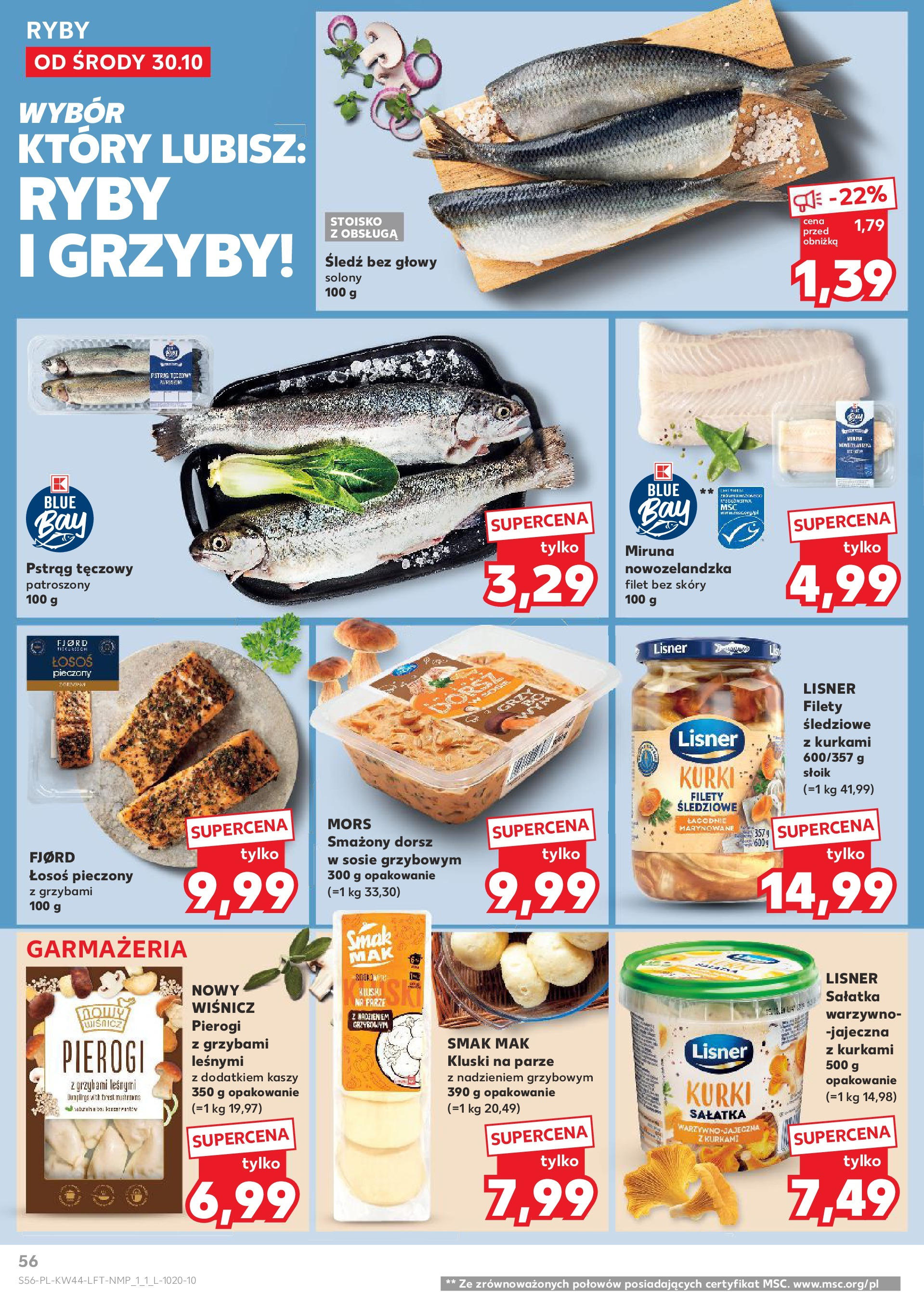 Kaufland gazetka od 30.10.2024 - od jutra PDF | Strona: 56 | Produkty: Śledź, Miruna, Pstrąg, Łosoś