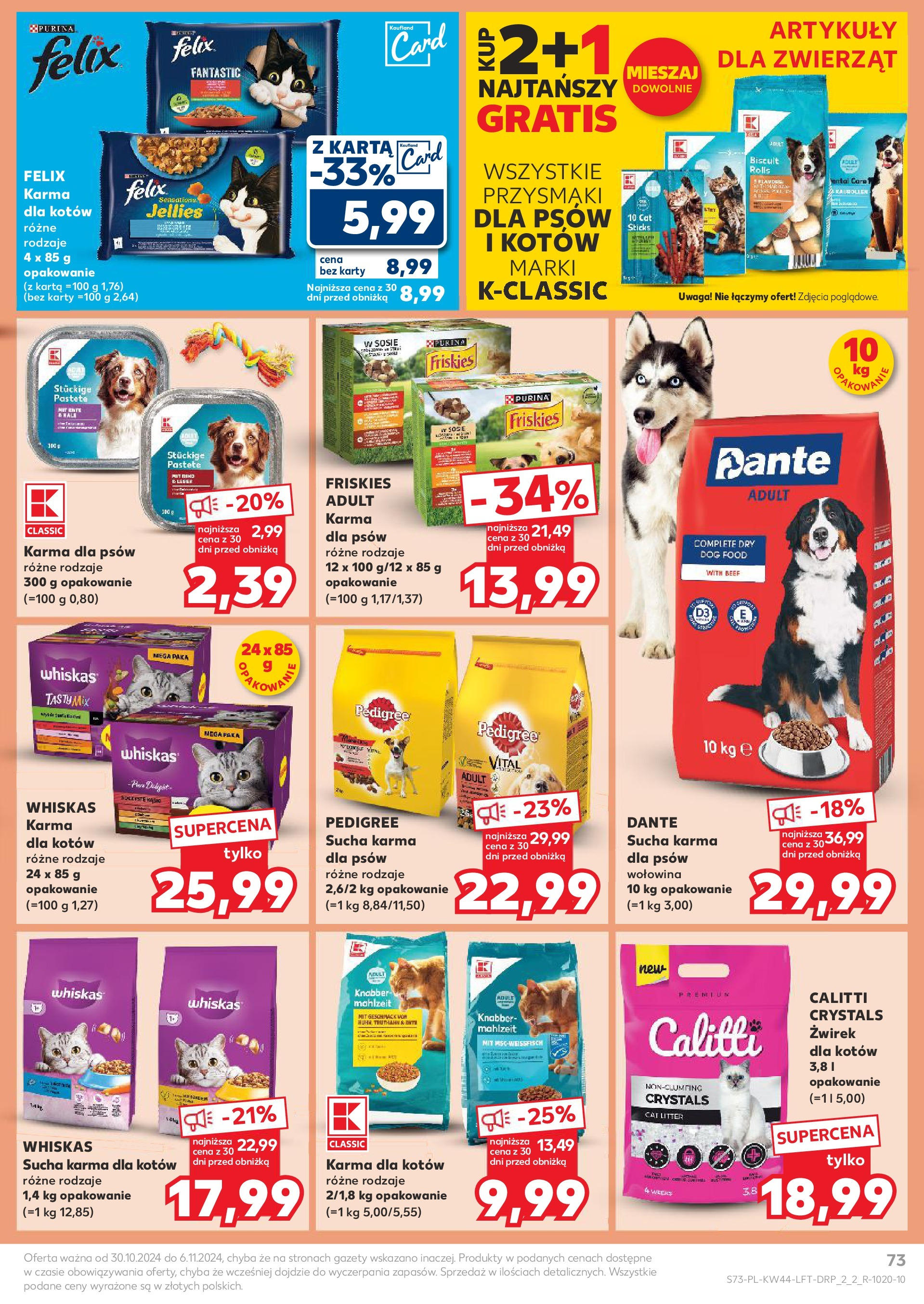 Kaufland gazetka od 30.10.2024 - od jutra PDF | Strona: 73 | Produkty: Karta, Pedigree, Karma dla kotów, Wołowina