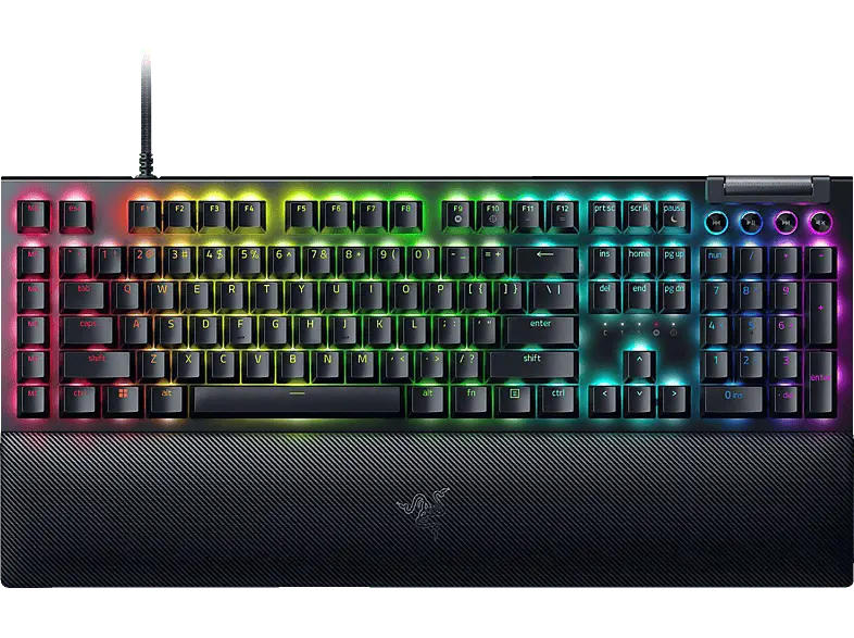 RAZER BlackWidow V4 Gaming Tastatur, Mechanische Green Switches, USB-C, Chroma RGB + Unterbodenbeleuchtung, qwertz, Schwarz