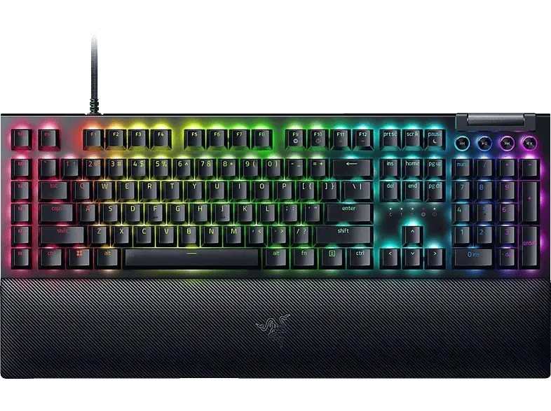 RAZER BlackWidow V4 Gaming Tastatur, Mechanische Green Switches, USB-C, Chroma RGB + Unterbodenbeleuchtung, qwertz, Schwarz