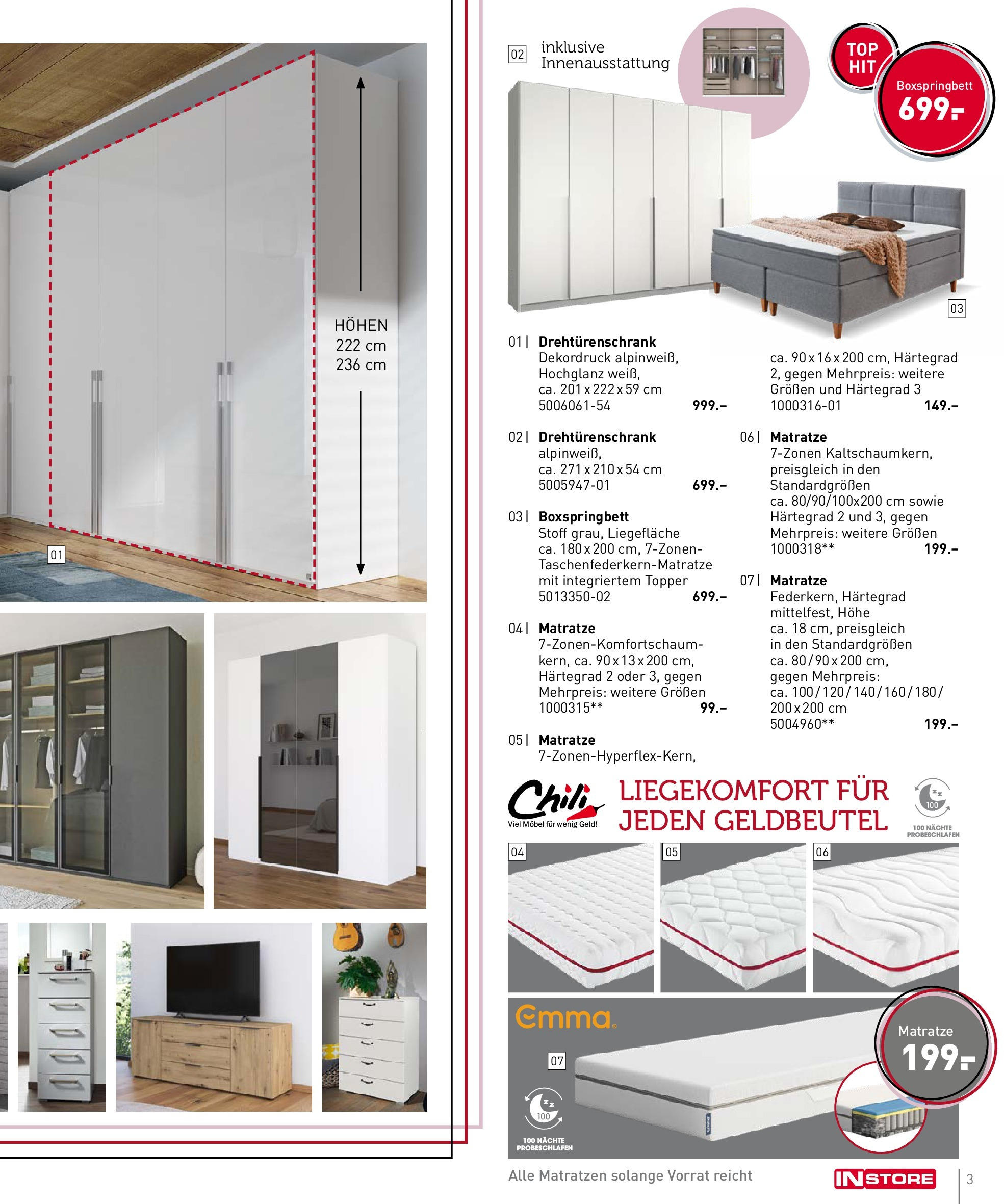 Möbel Martin Lässiger Big-City-Style (ab 07.11.2024) zum Blättern | Seite: 3 | Produkte: Drehtürenschrank, Boxspringbett, Topper, Chili