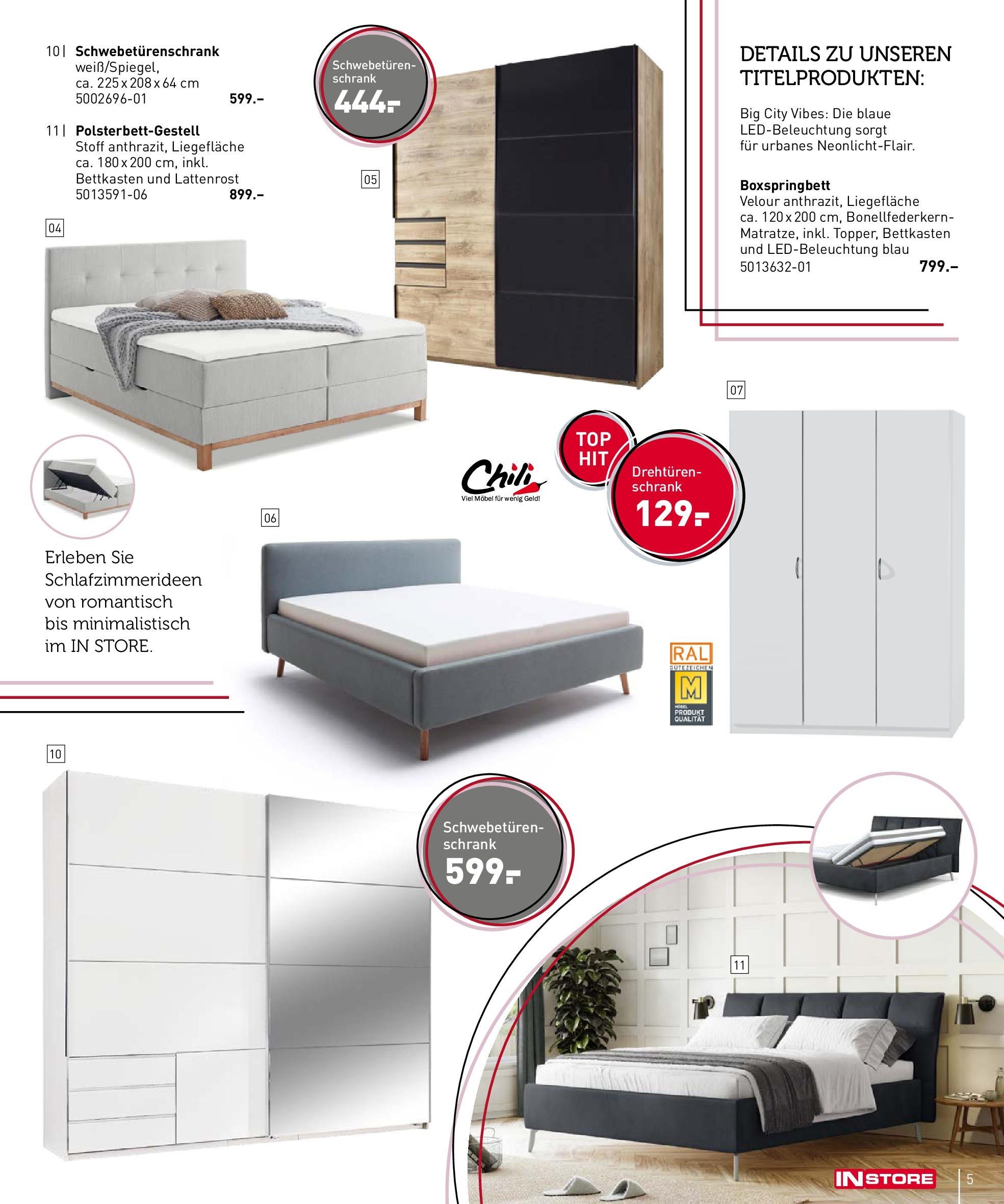 Möbel Martin Lässiger Big-City-Style (ab 07.11.2024) zum Blättern | Seite: 5 | Produkte: Lattenrost, Boxspringbett, Schrank, Chili