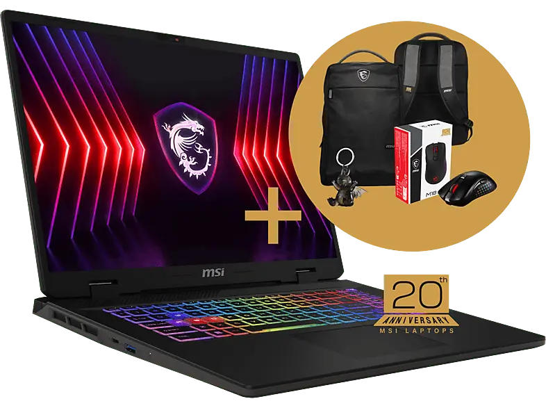 MSI Sword 17 HX B14VGKG-213 Anniversary Edition Gaming Notebook Zoll, QHD+, Intel® Core™ i7 Prozessor 14700HX, 32 GB RAM, 2000 SSD, Windows 11 Home (64 Bit), GeForce RTX™ 4070, Cosmos-Grau/Schwarz