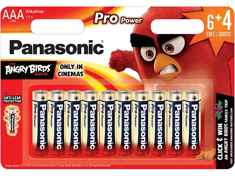 Panasonic AAA Batterien LR03PPG/10BW 6+4 Angry Birds Mikro 1.5V