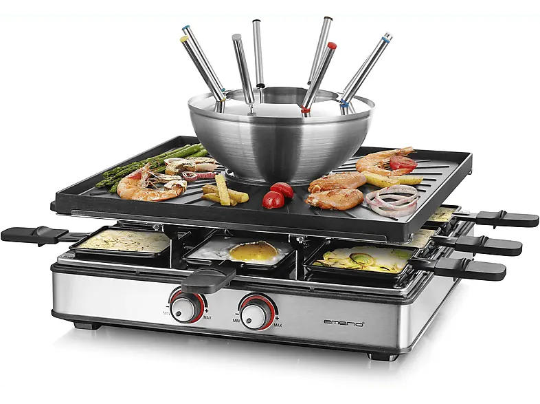 Emerio RG-128187 Raclette + Fondue 0.7l (in Schwarz, für 8 Personen, 1400 Watt)