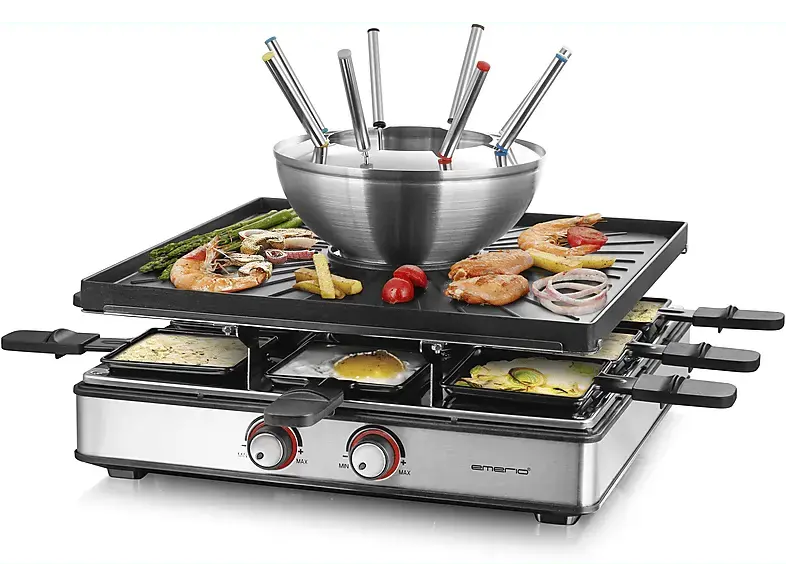 Emerio RG-128187 Raclette + Fondue 0.7l (in Schwarz, für 8 Personen, 1400 Watt)