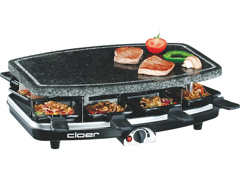 Cloer 6430 Raclettegrill mit Naturstein Raclette (in Schwarz, für 8 Personen, 1200 Watt)