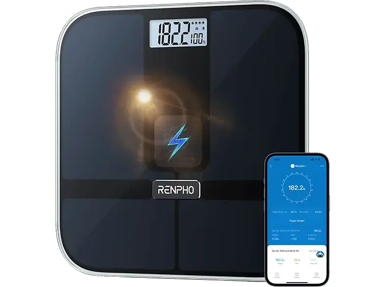 Renpho PEU-R-A020-BK Elis Solar 2 Smart Body Körperfettwaage, Schwarz