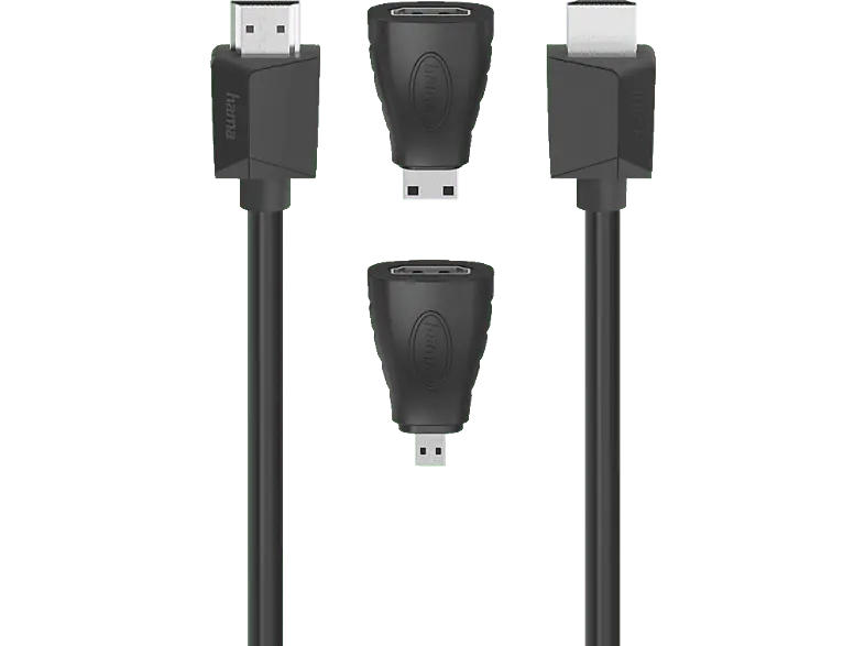 HAMA High Speed HDMI™-Kabel, Ultra-HD 4K, Ethernet, 1,50 m + 2 HDMI™-Adapter; HDMI Kabel