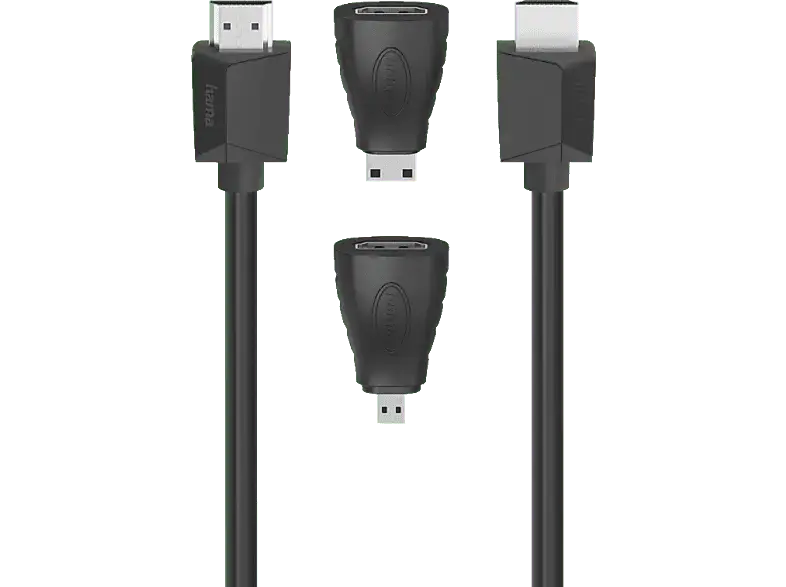 HAMA High Speed HDMI™-Kabel, Ultra-HD 4K, Ethernet, 1,50 m + 2 HDMI™-Adapter; HDMI Kabel