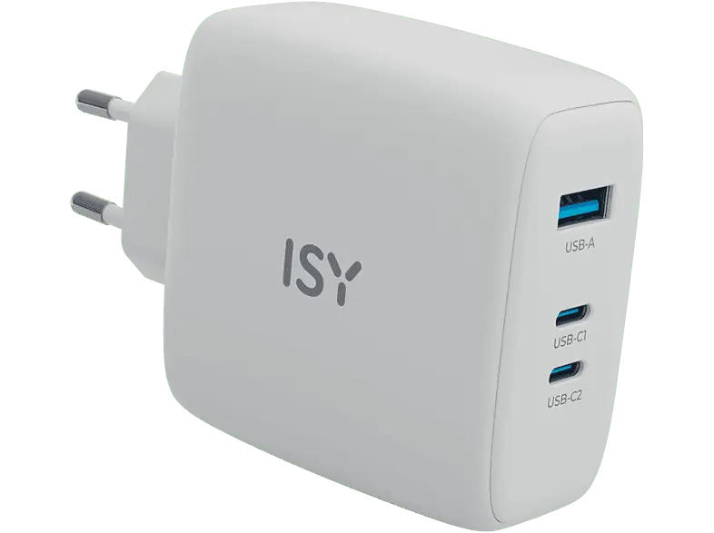 ISY IAC-5140 USB-C GaN-Ladegerät, 140 Watt, 2m Kabel, Weiß