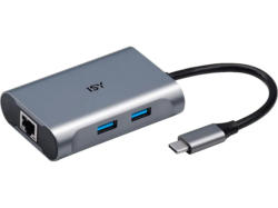 ISY Adapter IAD-1018 USB-C 3-in-1 Hub auf 2x USB 3.0 Typ-A, 1x Gb-LAN, 100W PD, Silber