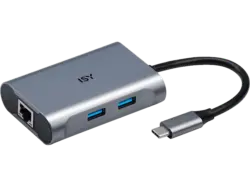 ISY Adapter IAD-1018 USB-C 3-in-1 Hub auf 2x USB 3.0 Typ-A, 1x Gb-LAN, 100W PD, Silber