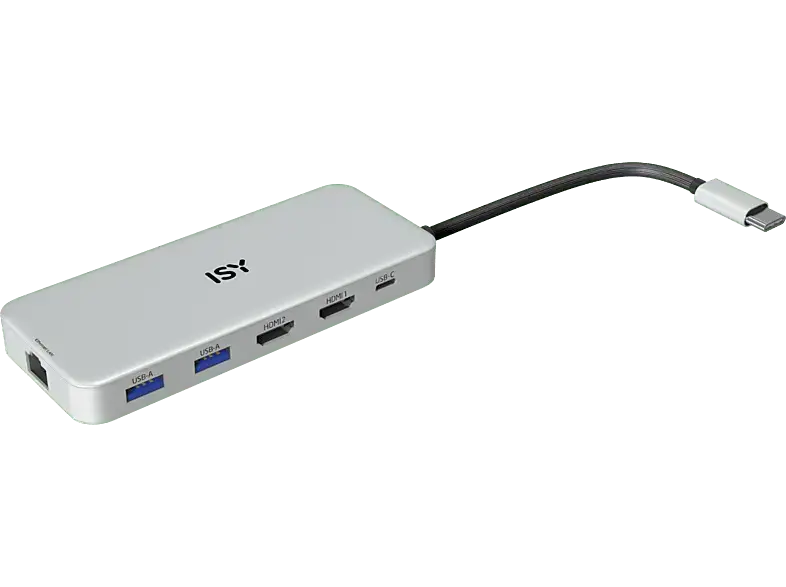 ISY IAD 3000 USB-C Multiport Adapter, 3.1, HDMI 2.0 4K60p, PD 3.0 100W, Aluminium, Silber