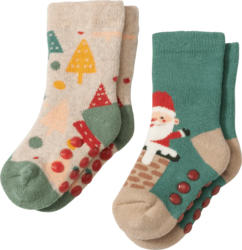 PUSBLU ABS Socken mit Weihnachts-Motiv, blau + beige, Gr. 27/29