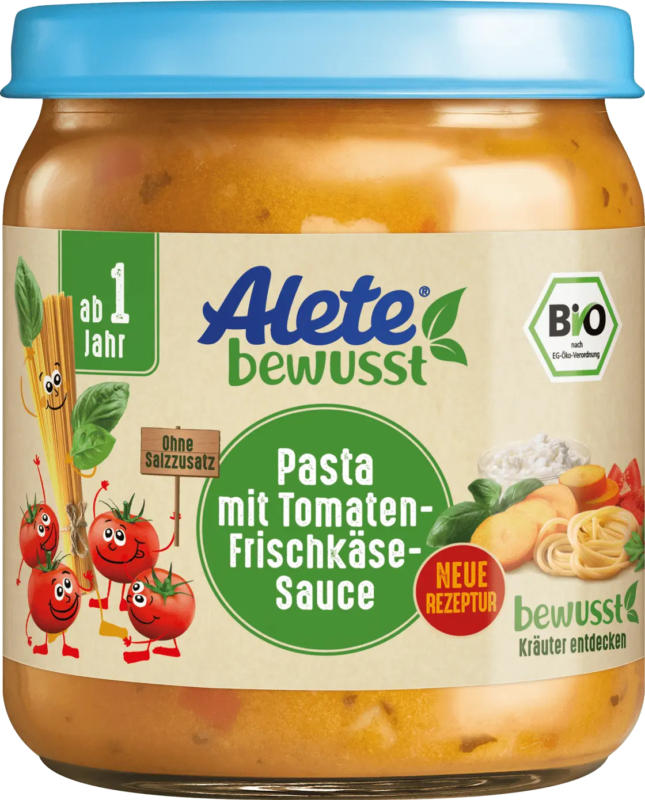 Alete bewusst Menü Pasta mit Tomaten-Frischkäse-Sauce ab 1 Jahr