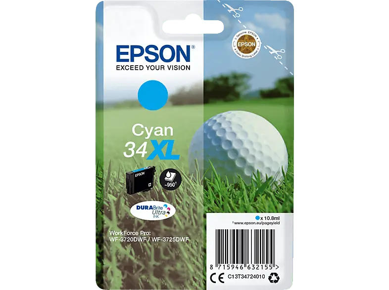EPSON Golfball 34XL, Cyan, C13T34724010; Tintenpatrone