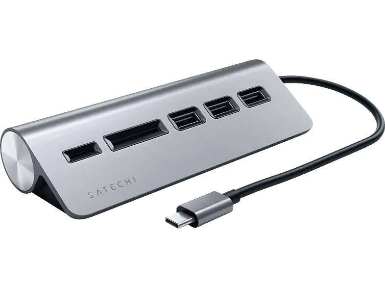 SATECHI USB-C Aluminium Hub (USB-C, 5 Ports), Grau; USB Hub und Kartenleser