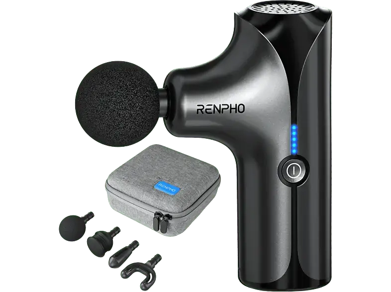 Renpho PEU-RP-GM173-BK Mini Massagegun, mit 4 Aufs&auml;tzen, Schwarz