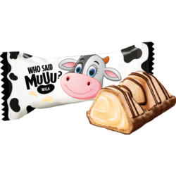 Who said MUUU - Gefülltes Waffelkonfekt 12,8% mit Milchfüllung 61% und mit Milchschokolade teilweise umhüllt und dekoriert. Milchschokolade enthält neben Kakaobutter auch pflanzliche Fette. Kakao in Milchschokolade: mindestens 34% /lose