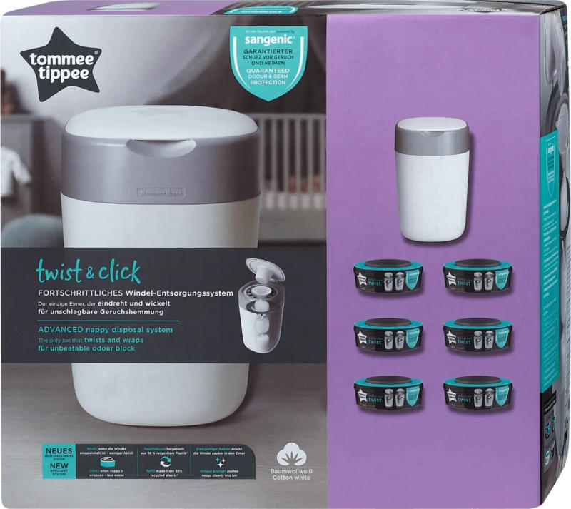 Tommee Tippee twist & click Windel-Entsorgungssystem + 6 Nachfüllkassetten