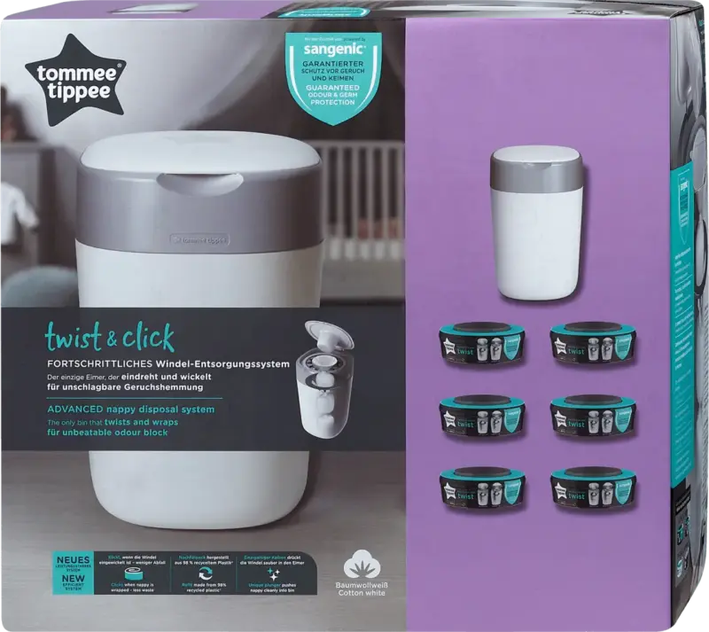 Tommee Tippee twist & click Windel-Entsorgungssystem + 6 Nachfüllkassetten