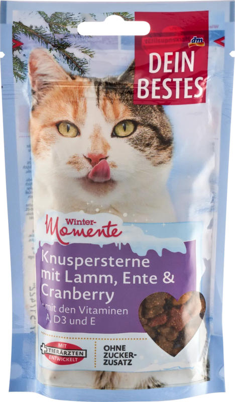 Dein Bestes Katzenleckerlie Knuspesterne mit Lamm, Ente & Cranberry, Wintermomente