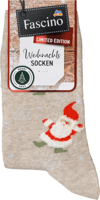 Fascino Socken XMAS mit Weihnachtsmann-Motiv, beige, Gr. 35-38