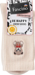 Fascino Crew Socken mit Teddy-Stickerei beige Gr. 35-38