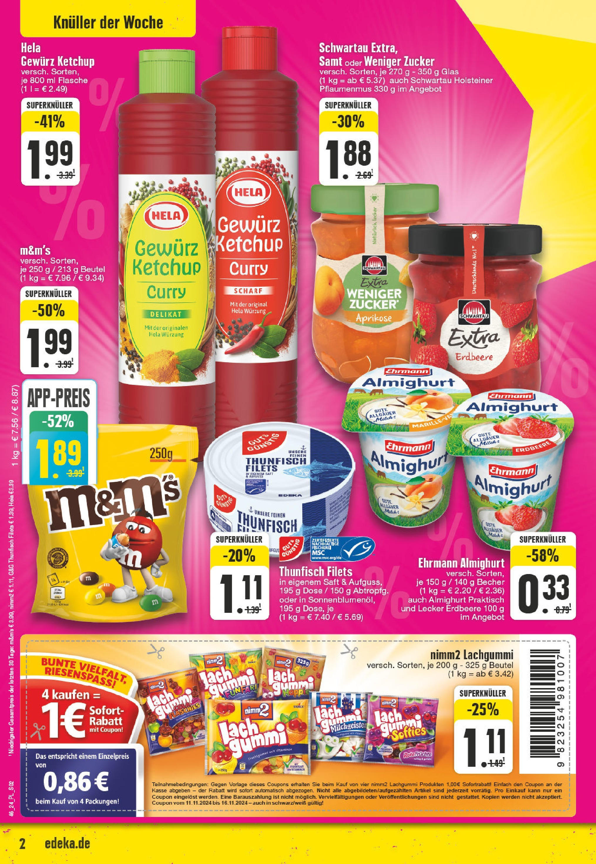 Edeka - E center: Wochenangebote (ab 10.11.2024) » Angebote Online | Seite: 2 | Produkte: Thunfisch, M&M's, Saft, Ketchup