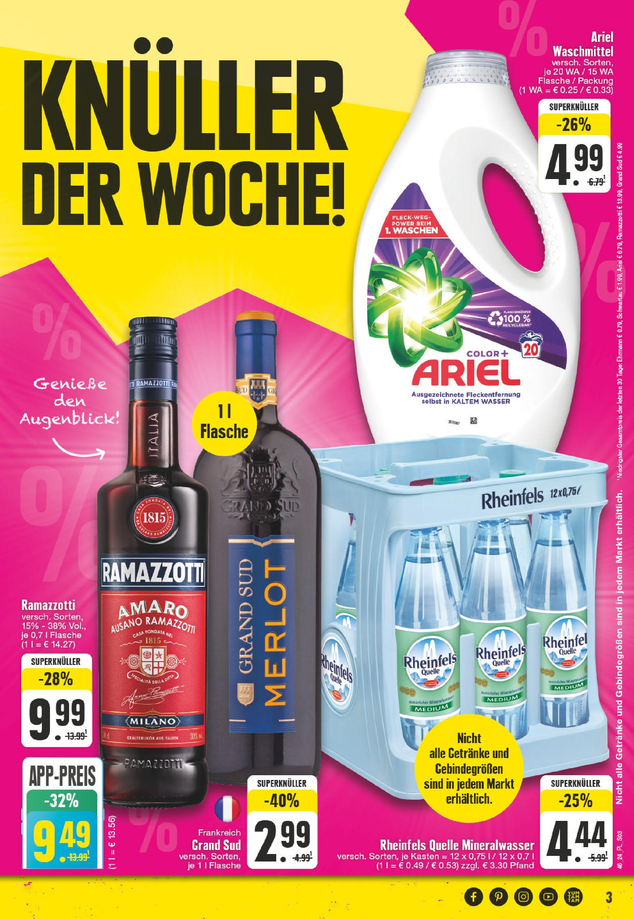 Edeka - E center: Wochenangebote (ab 10.11.2024) » Angebote Online | Seite: 3 | Produkte: Ariel, Wasser, Waschmittel, Grand sud