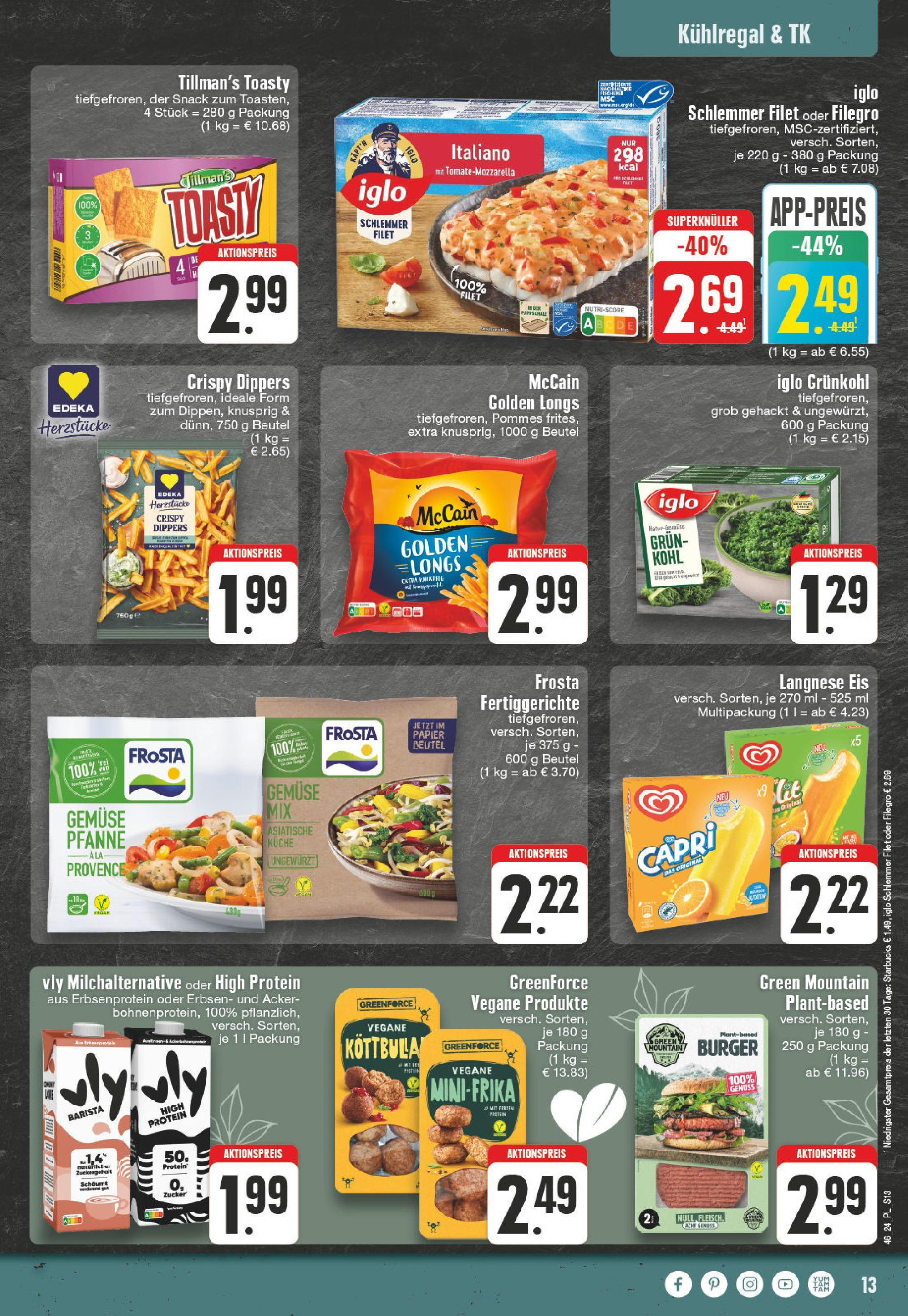 Edeka - E center: Wochenangebote (ab 10.11.2024) » Angebote Online | Seite: 13 | Produkte: Küche, Burger, Frosta, Erbsen