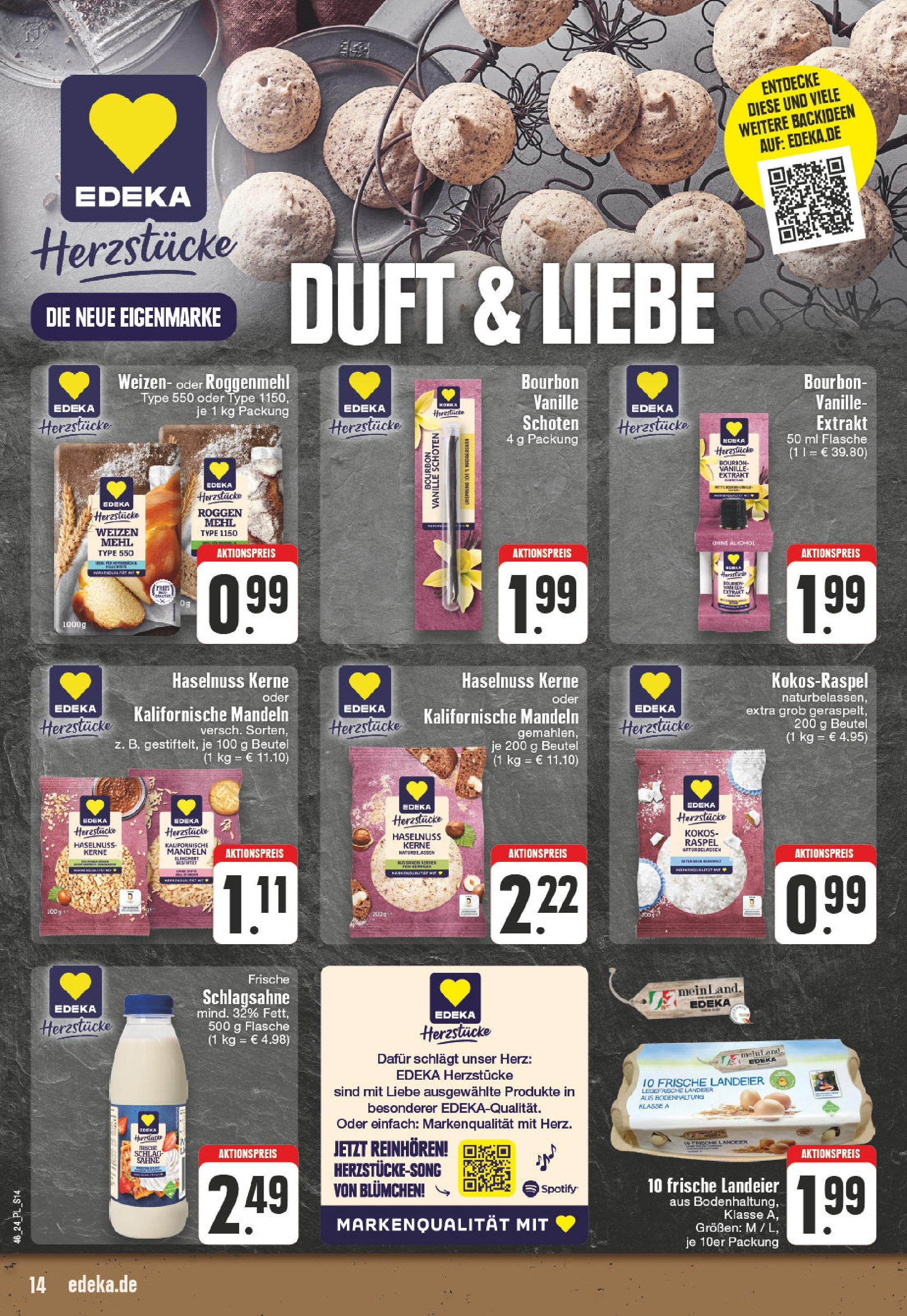 Edeka - E center: Wochenangebote (ab 10.11.2024) » Angebote Online | Seite: 14 | Produkte: Schlagsahne, Duft, Mandeln, Bourbon