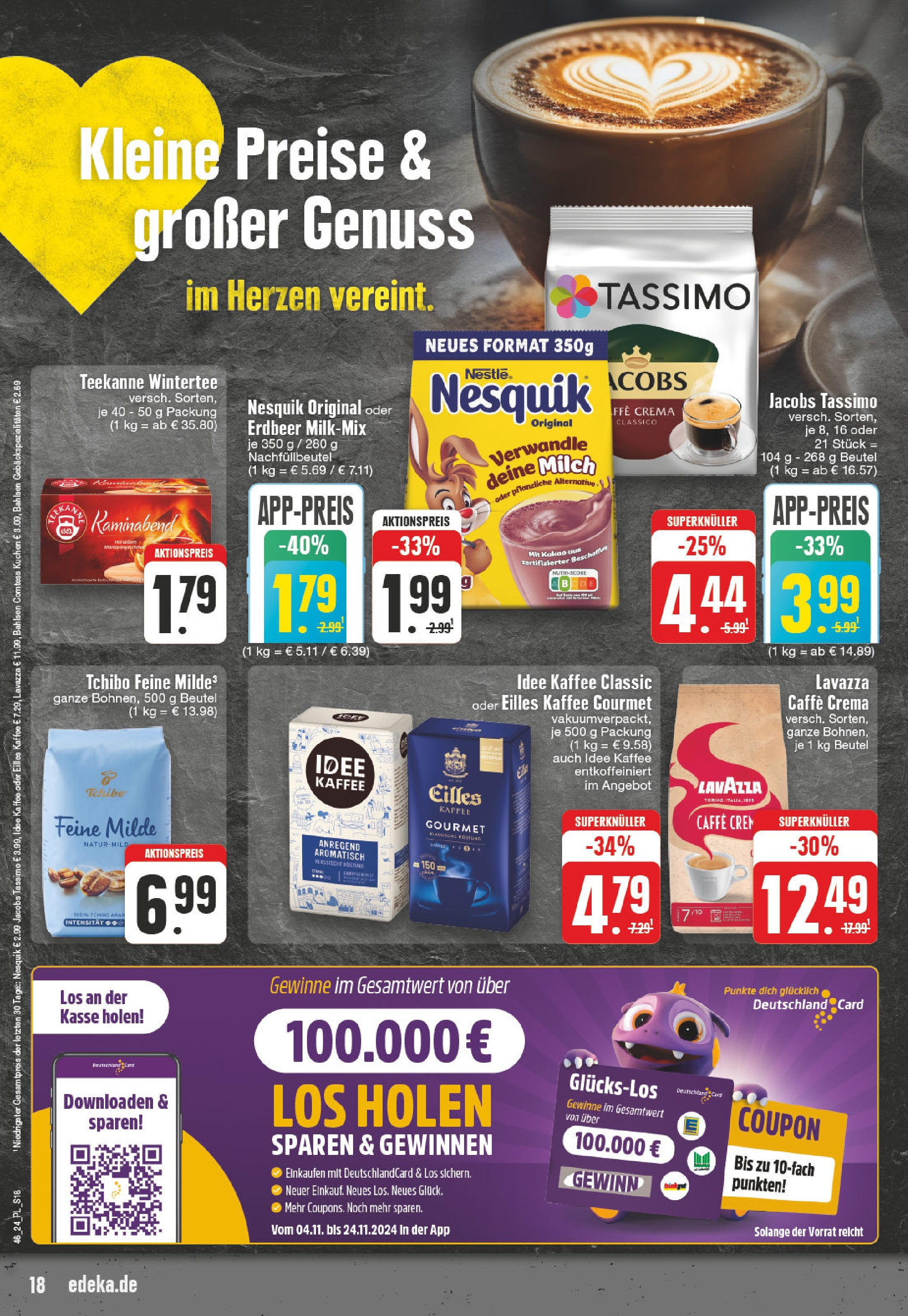 Edeka - E center: Wochenangebote (ab 10.11.2024) » Angebote Online | Seite: 18 | Produkte: Lavazza, Nesquik, Milch, Eilles kaffee