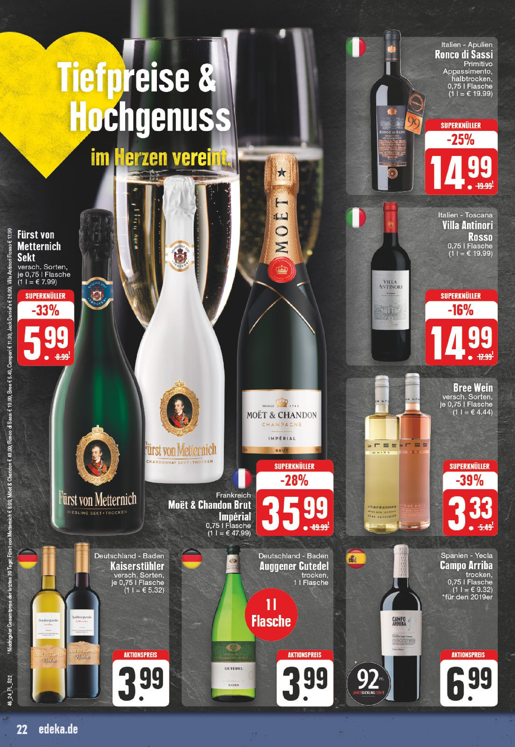 Edeka - E center: Wochenangebote (ab 10.11.2024) » Angebote Online | Seite: 22 | Produkte: Furst von metternich, Sekt, Campari, Jack Daniel's