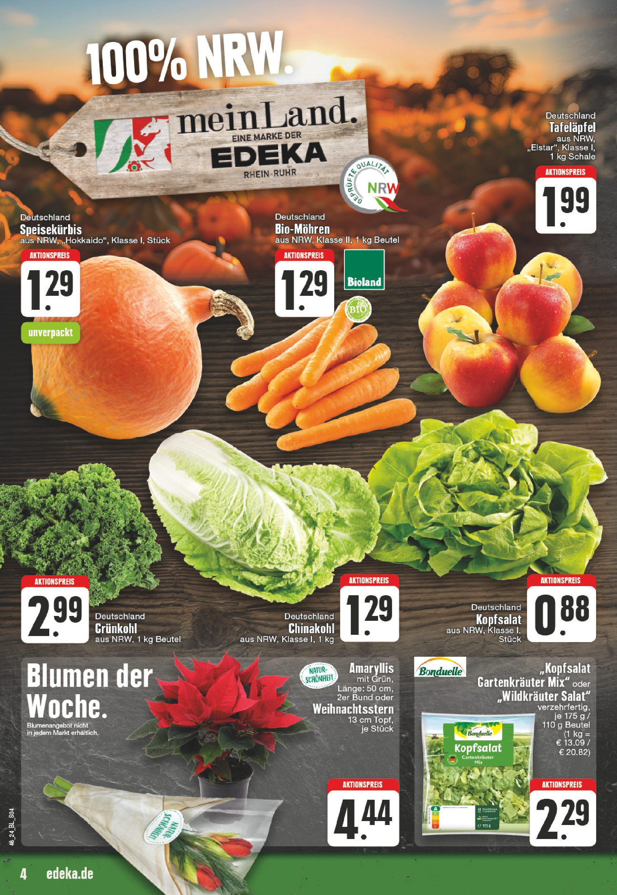 Edeka - E center: Wochenangebote (ab 10.11.2024) » Angebote Online | Seite: 4 | Produkte: Blumen, Chinakohl, Salat