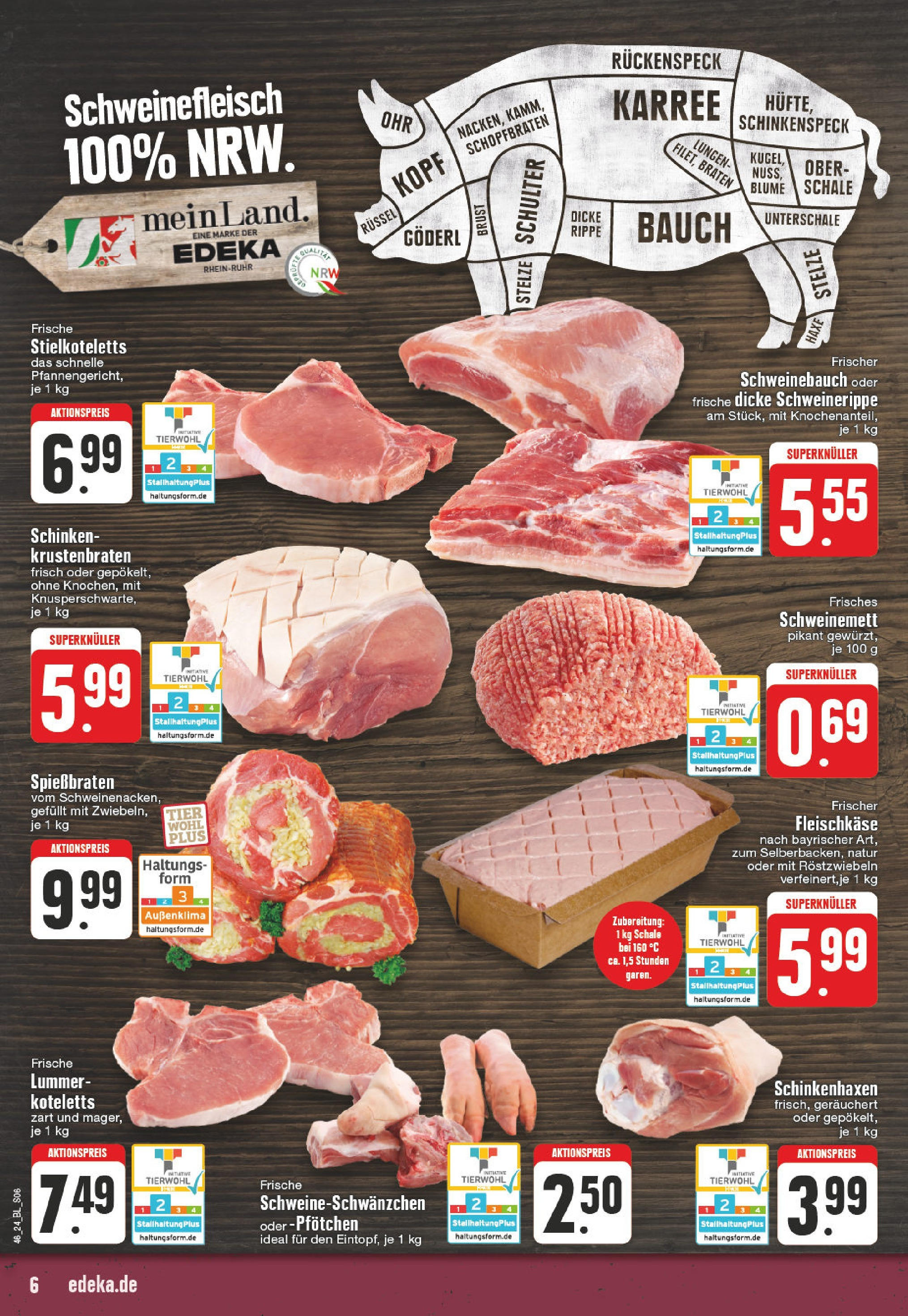 Edeka - E center: Wochenangebote (ab 10.11.2024) » Angebote Online | Seite: 6 | Produkte: Schweinebauch, Krustenbraten, Schinken, Schweinefleisch