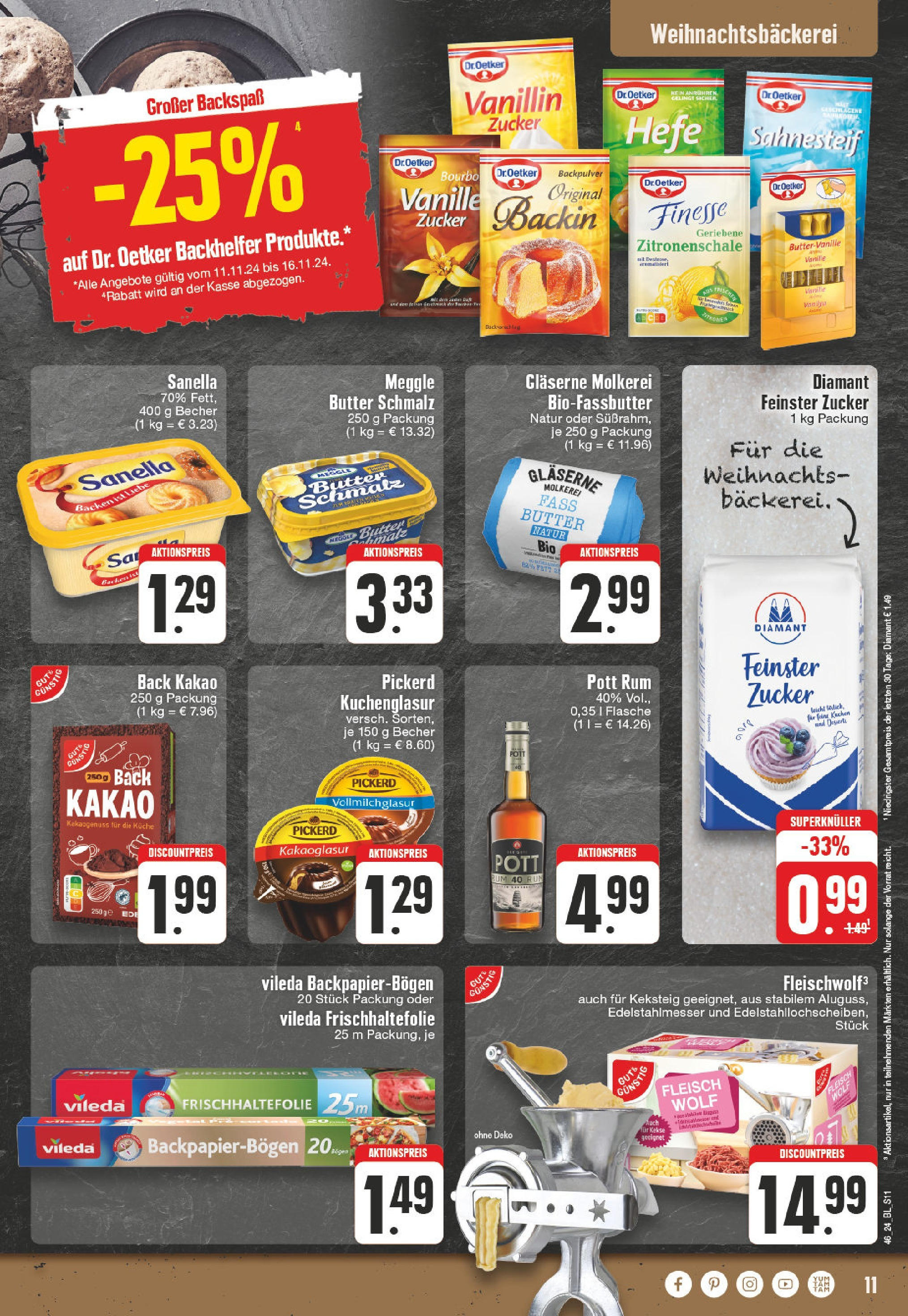 Edeka - E center: Wochenangebote (ab 10.11.2024) » Angebote Online | Seite: 11 | Produkte: Butter, Rum, Kuchen, Fleisch